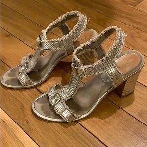 CHANEL Silver Block Heel Sandals